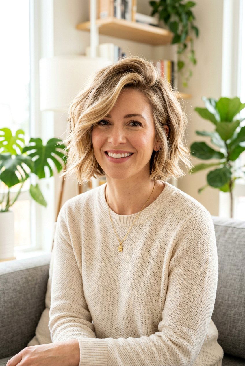 Chin Length Textured Bob With Side Part - 20 textured chin length bob - 20 textured chin length bob