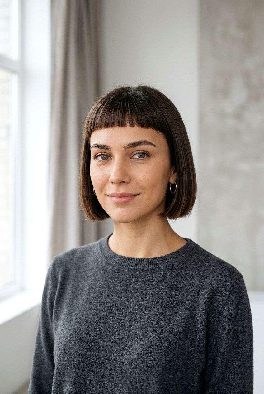 Chin length bob with micro bangs - 20 short hairstyles with bangs - 20 short hairstyles with bangs