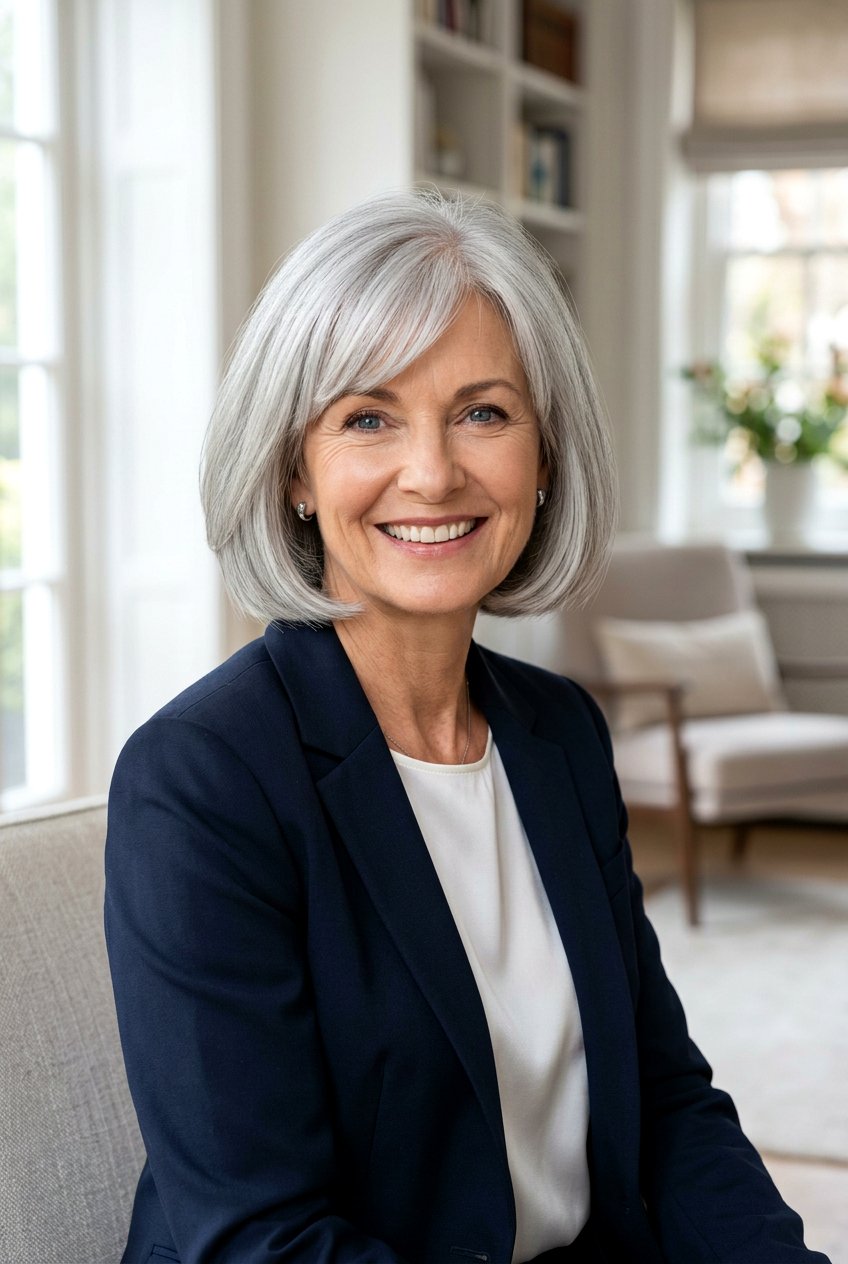 Chin length gray bob - 20 gray transition bob hairstyle - 20 gray transition bob hairstyle