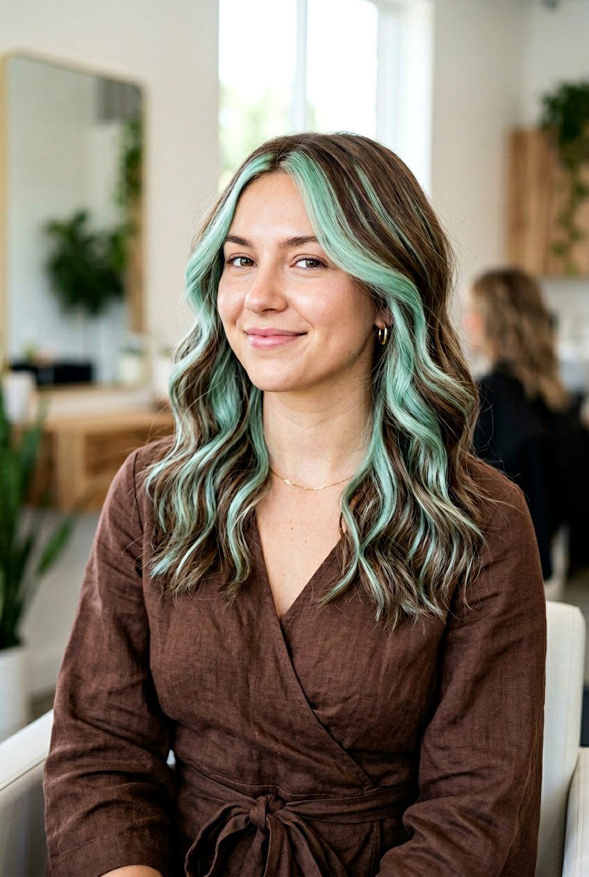 Choco Mint Hair Color Highlights - 20 mint peekaboo highlights - 20 mint peekaboo highlights