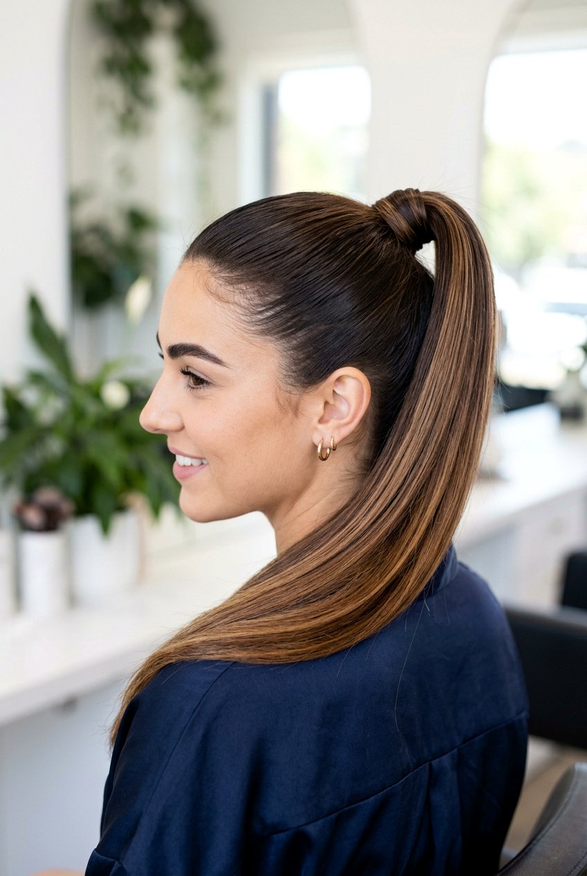 Chocolate Brown Balayage Ponytail Look - 20 chocolate brown balayage - 20 chocolate brown balayage