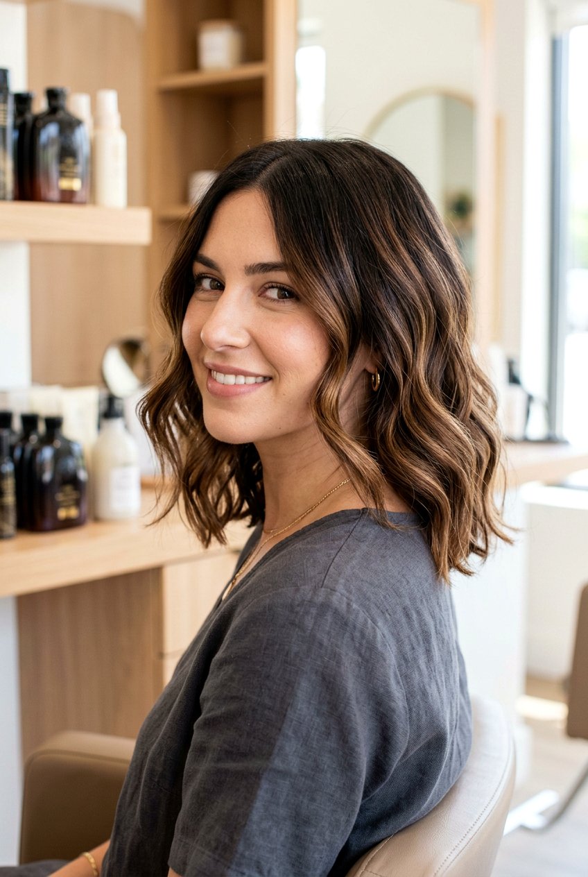 Chocolate Brown Balayage on Lob - 20 chocolate brown balayage - 20 chocolate brown balayage