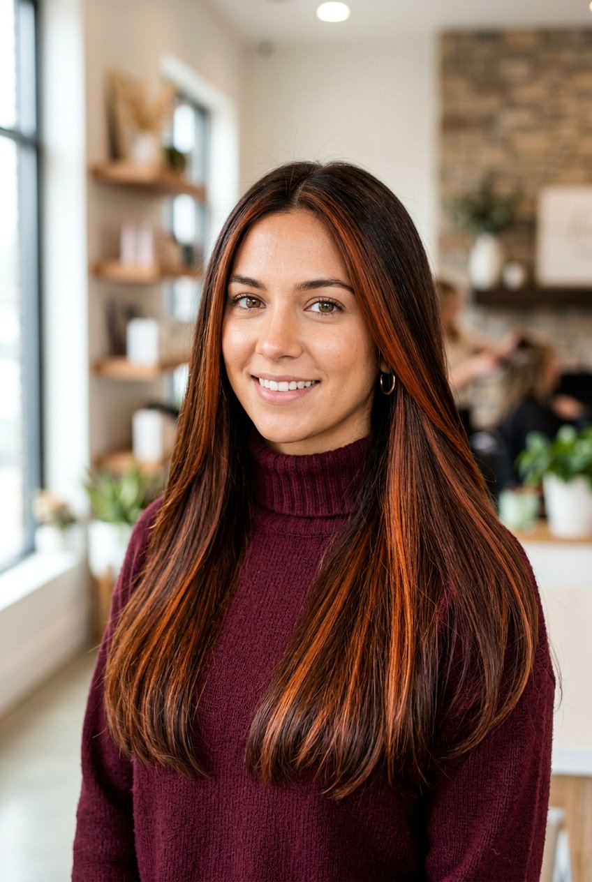 Chocolate Brown Copper Balayage - 20 bright copper balayage ideas - 20 bright copper balayage ideas