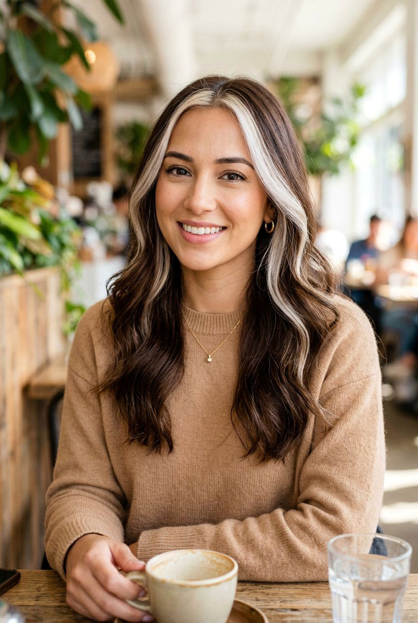 Chocolate Brown Hair With Platinum Money Piece - 20 brunette hair with platinum money piece - 20 brunette hair with platinum money piece