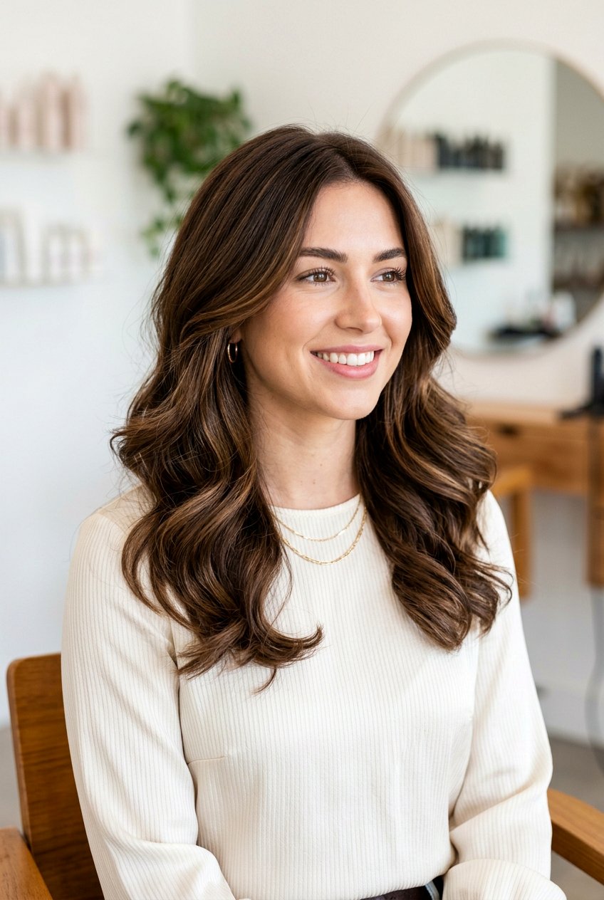 Chocolate Brown Hair With Soft Babylights - 20 soft babylights on brunette hair - 20 soft babylights on brunette hair