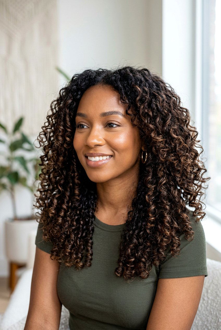 Chocolate Brown Highlights On Curly Hair - 20 highlights for curly hair women - 20 highlights for curly hair women