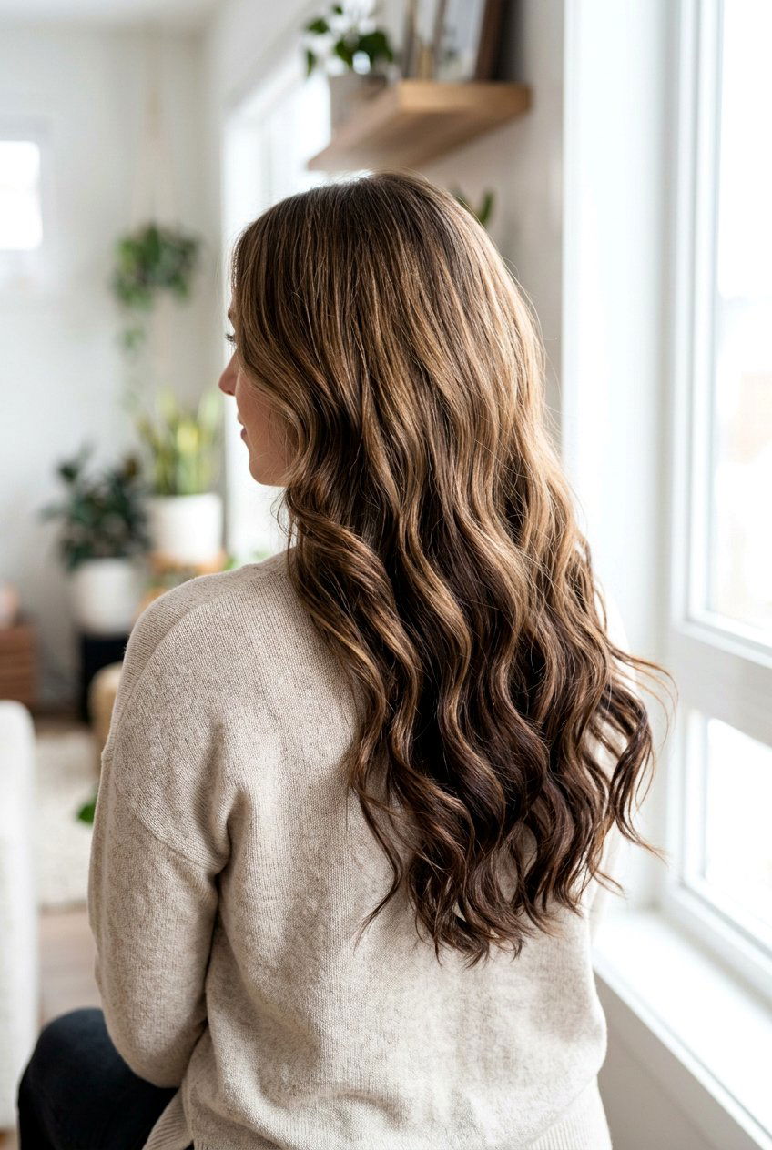 Chocolate Brown Lowlights - 20 low maintenance brunette with gray coverage - 20 low maintenance brunette with gray coverage