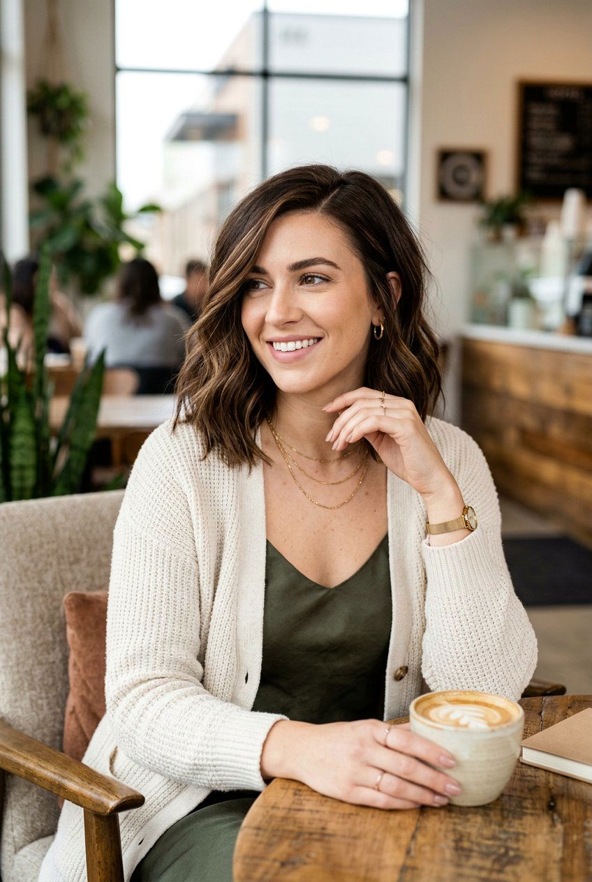 Chocolate Brown Side Part With Caramel Babylights - 20 brunette babylights for fine hair women - 20 brunette babylights for fine hair women