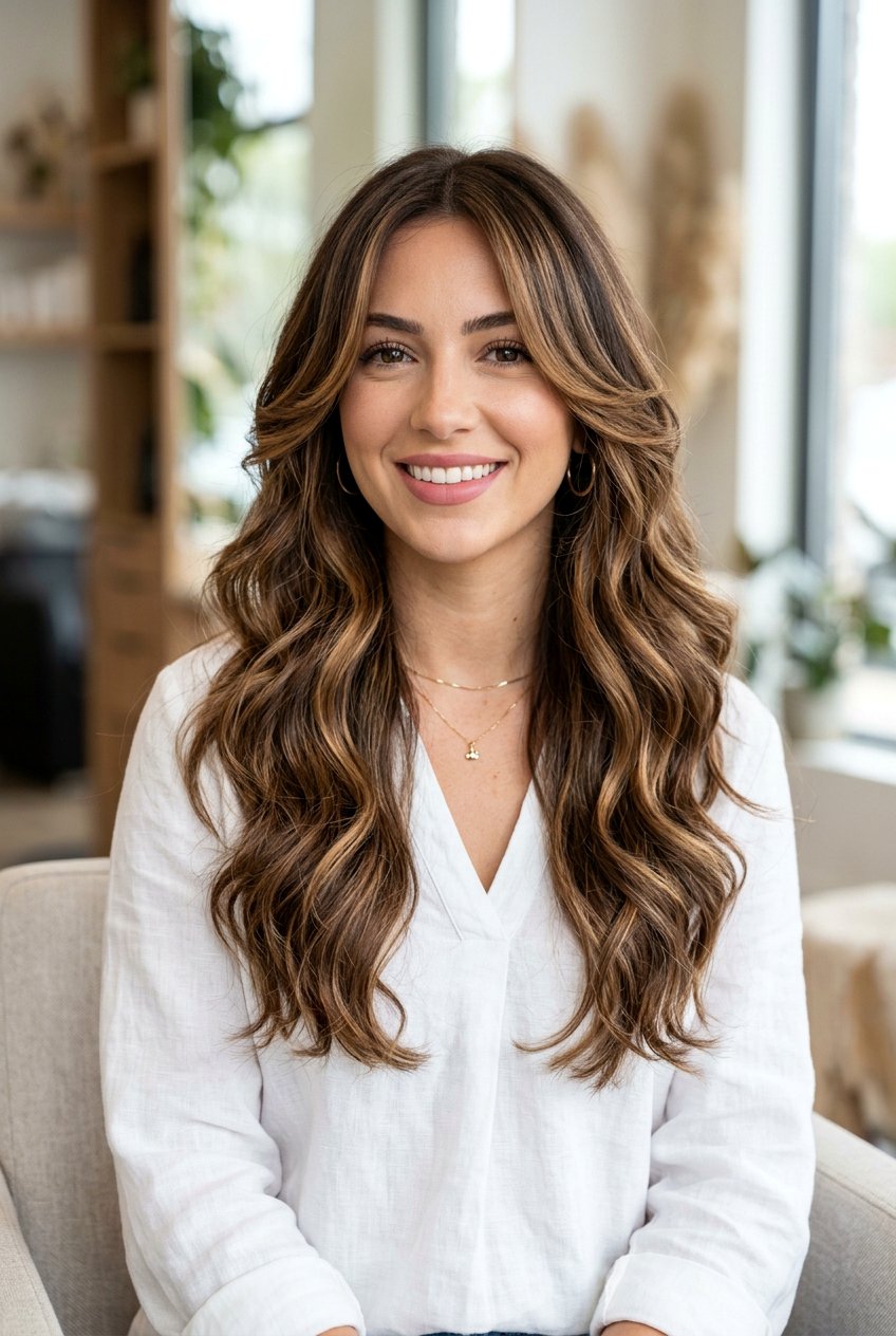 Chocolate Brown With Caramel Balayage - 20 hair color ideas for long layered hair - 20 hair color ideas for long layered hair