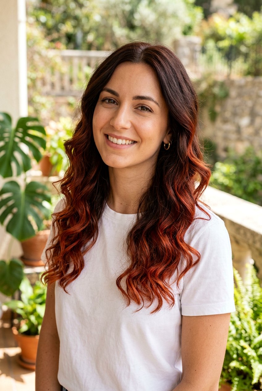 Chocolate Brown With Red Balayage Ends - 20 subtle red balayage - 20 subtle red balayage