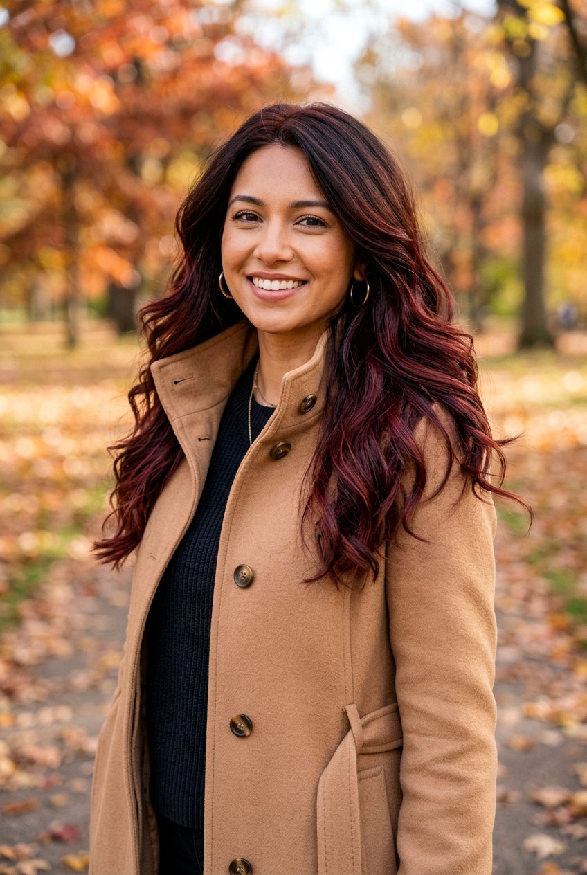 Chocolate Cherry Brunette Balayage Layers - 20 autumn brunette balayage ideas - 20 autumn brunette balayage ideas