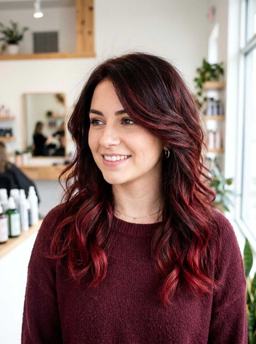 Chocolate Cherry Layered Haircut - 20 red brown hair color for winter - 20 red brown hair color for winter