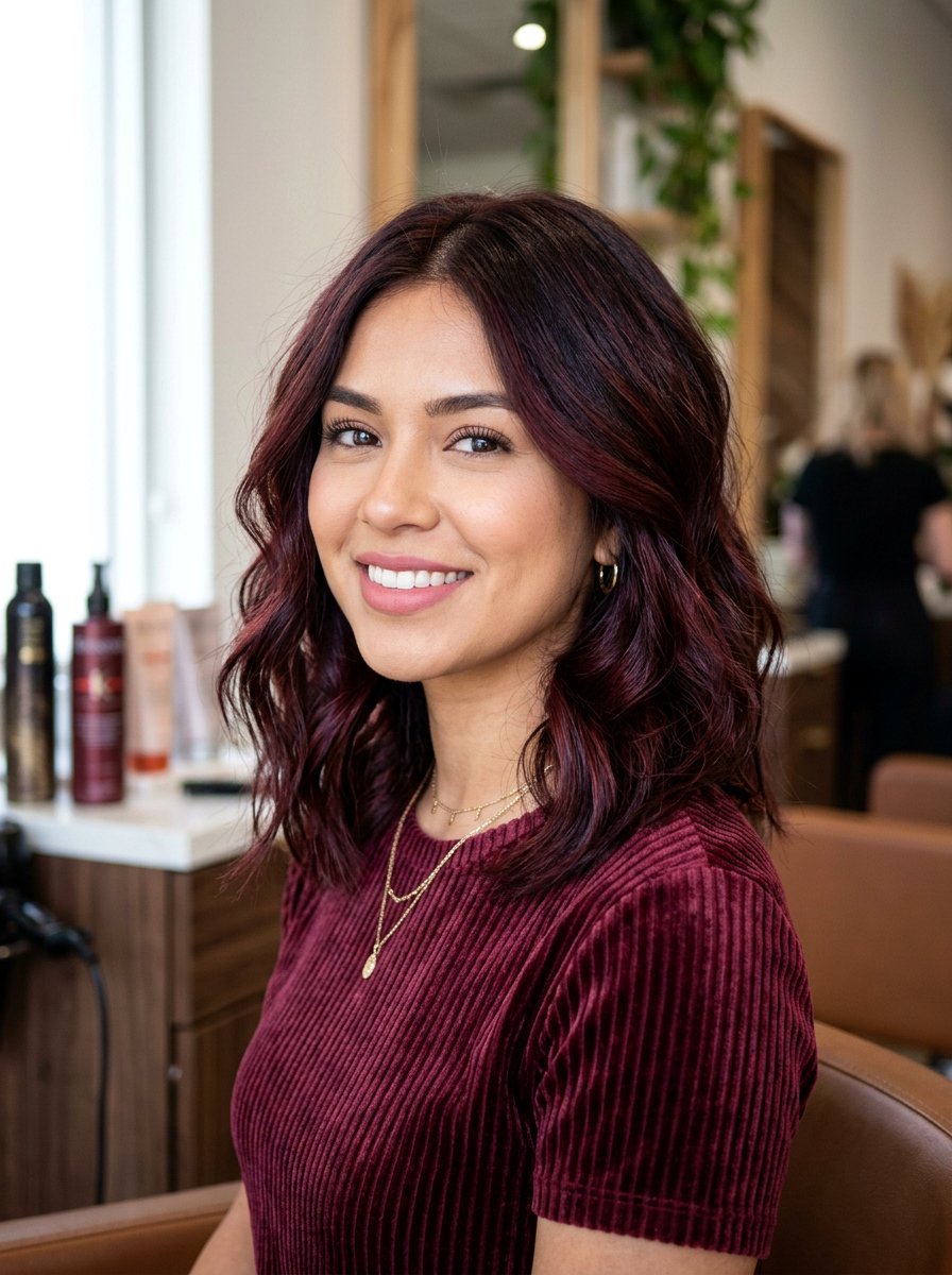 Chocolate Cherry Velvet Lob - 20 dimensional brunette for shoulder length hair - 20 dimensional brunette for shoulder length hair