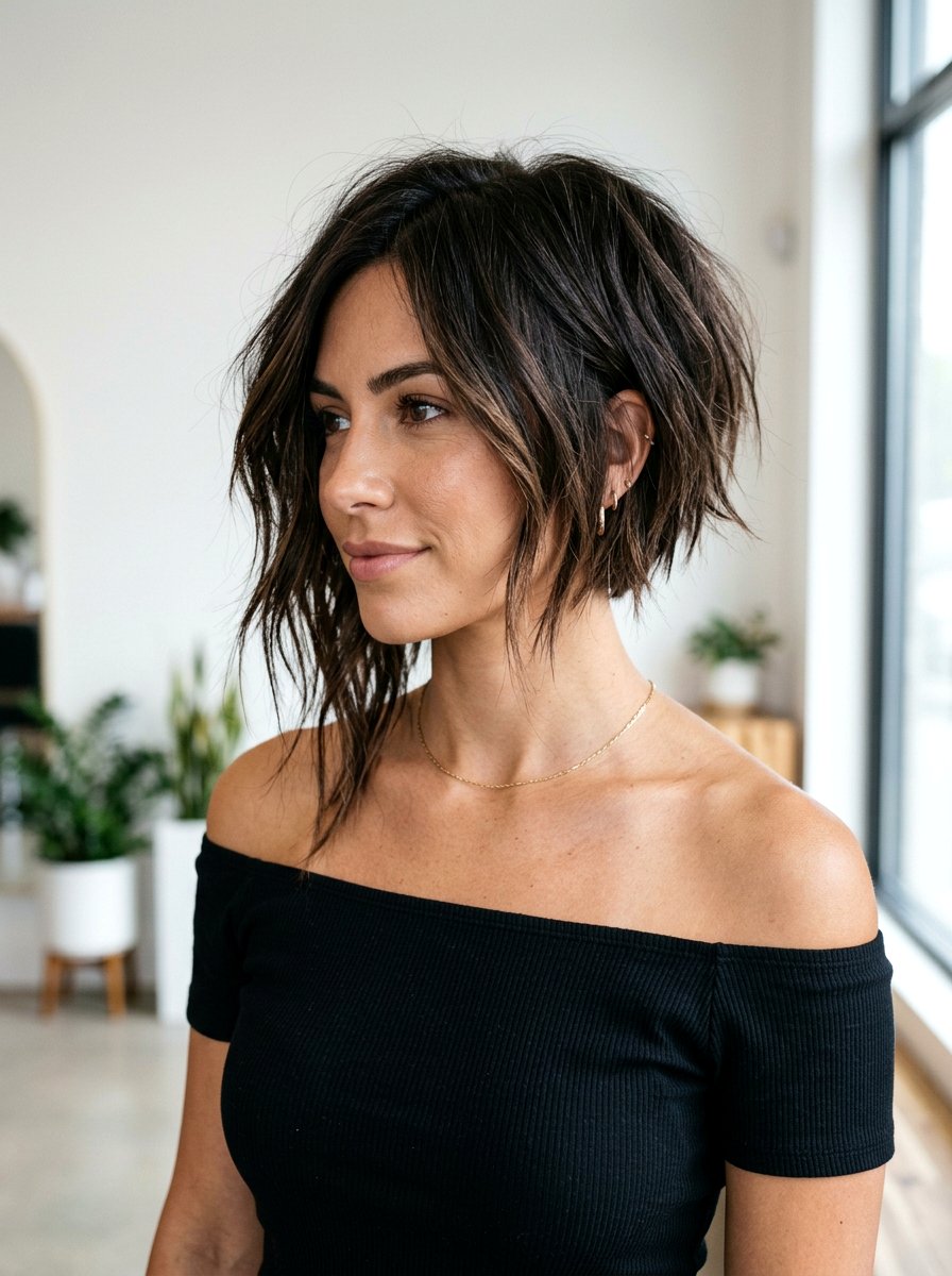 Choppy Asymmetrical Bob - 20 short haircut with choppy layers - 20 short haircut with choppy layers