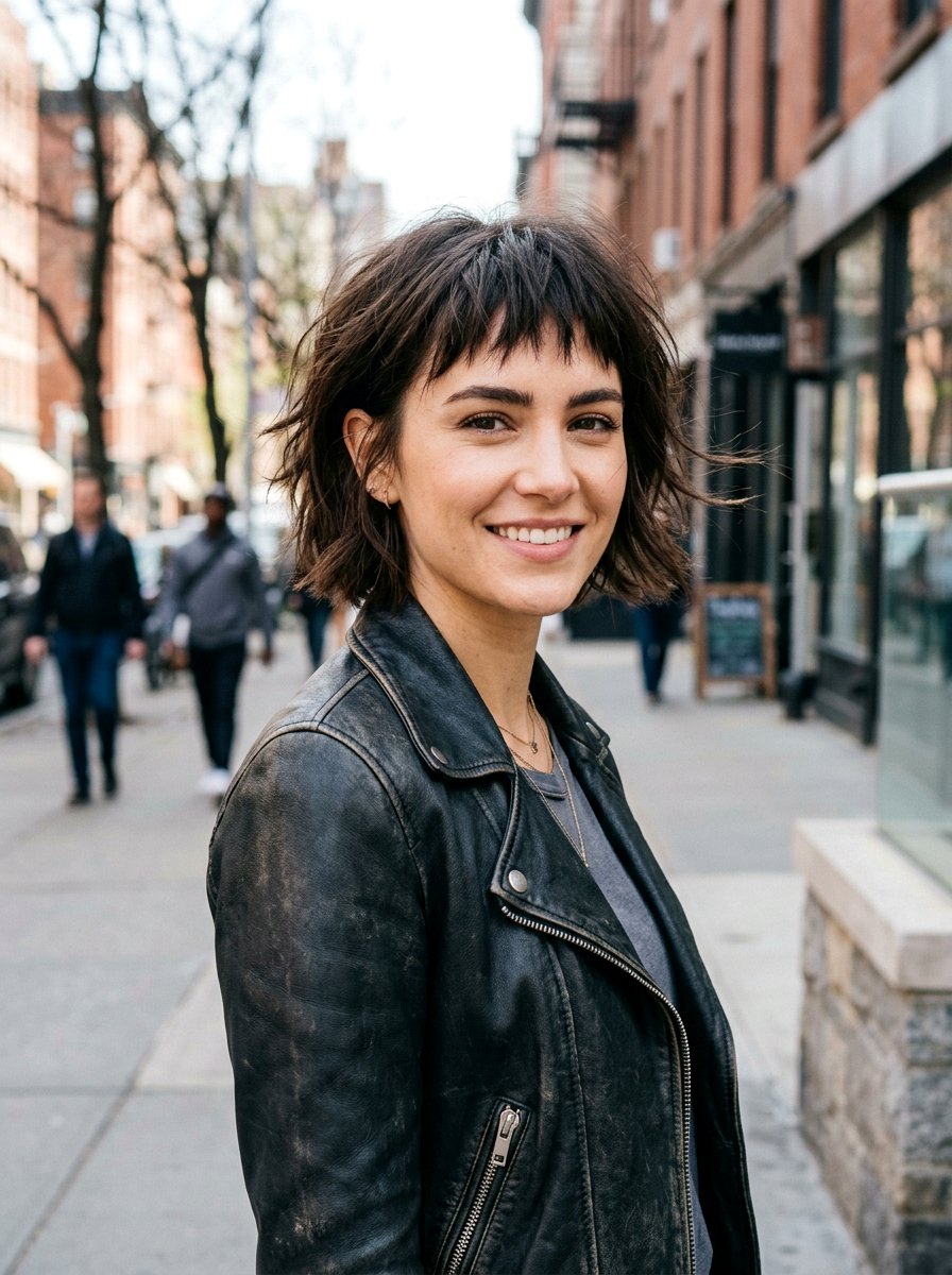 Choppy Bangs Textured Bob - 20 hairstyle to balance long forehead - 20 hairstyle to balance long forehead