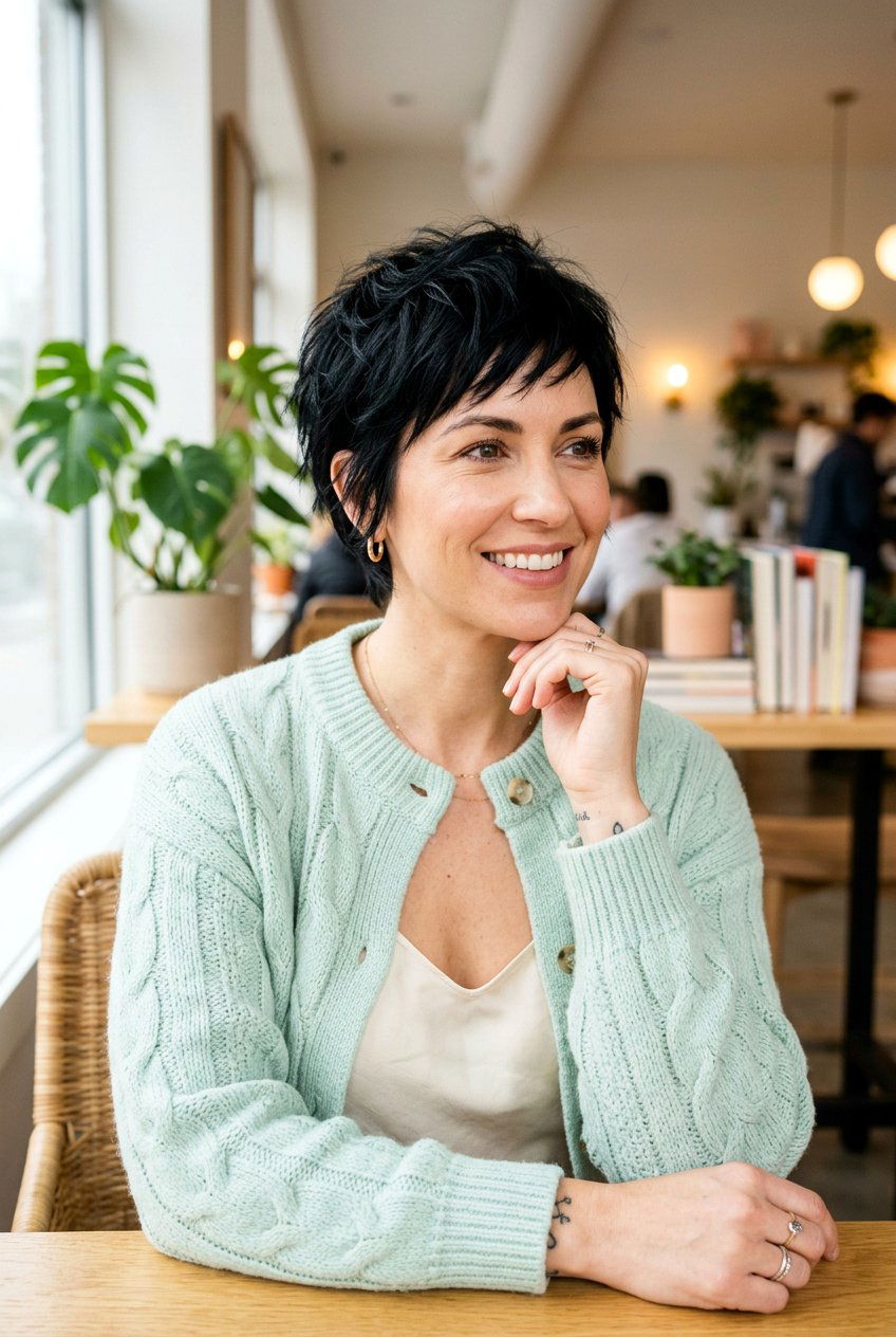 Choppy Black Pixie For Fine Hair - 20 glossy black pixie haircut - 20 glossy black pixie haircut