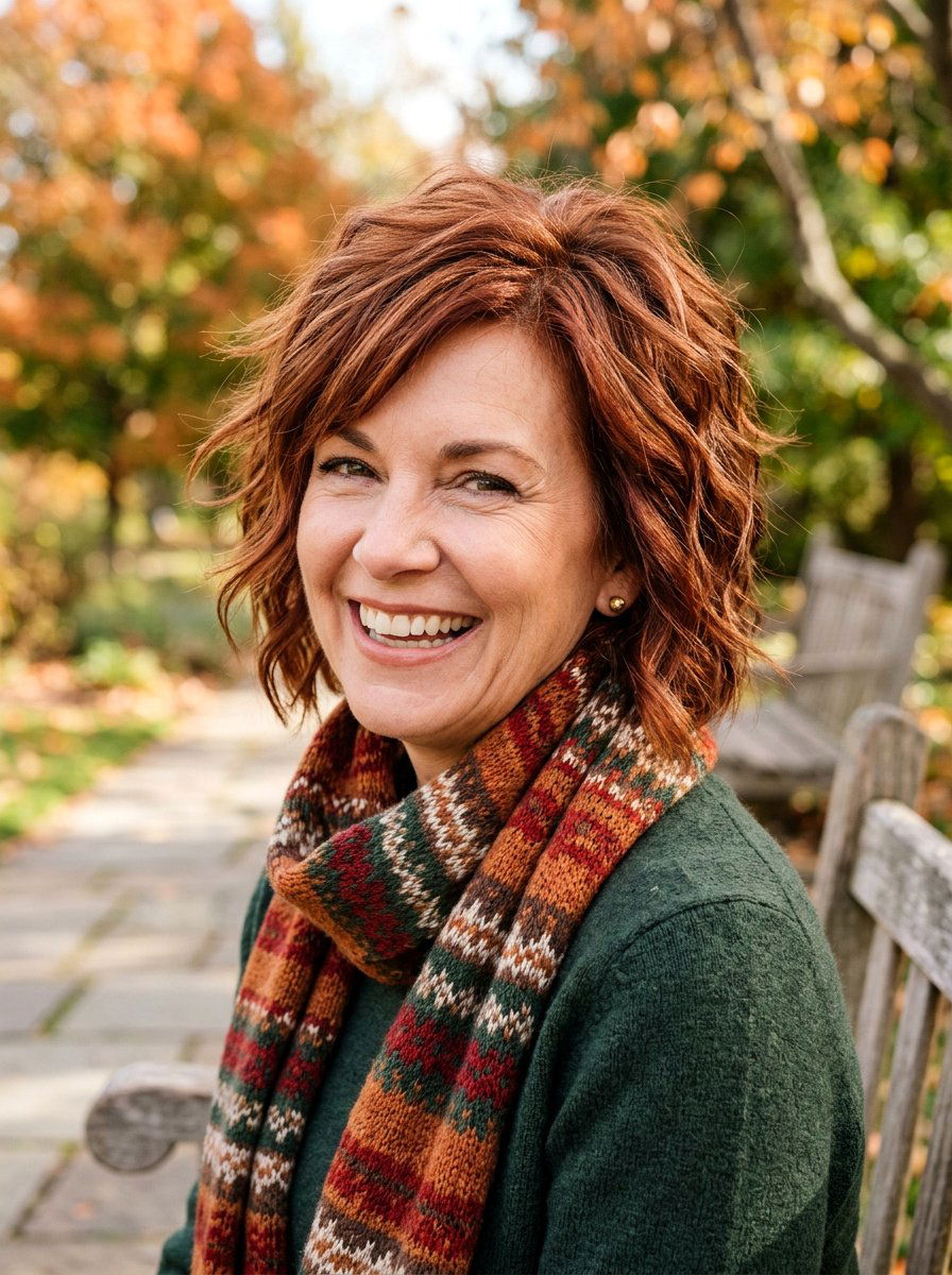 Choppy Bob With Copper Cinnamon Tint - 20 soft layered bob for women over 50 - 20 soft layered bob for women over 50