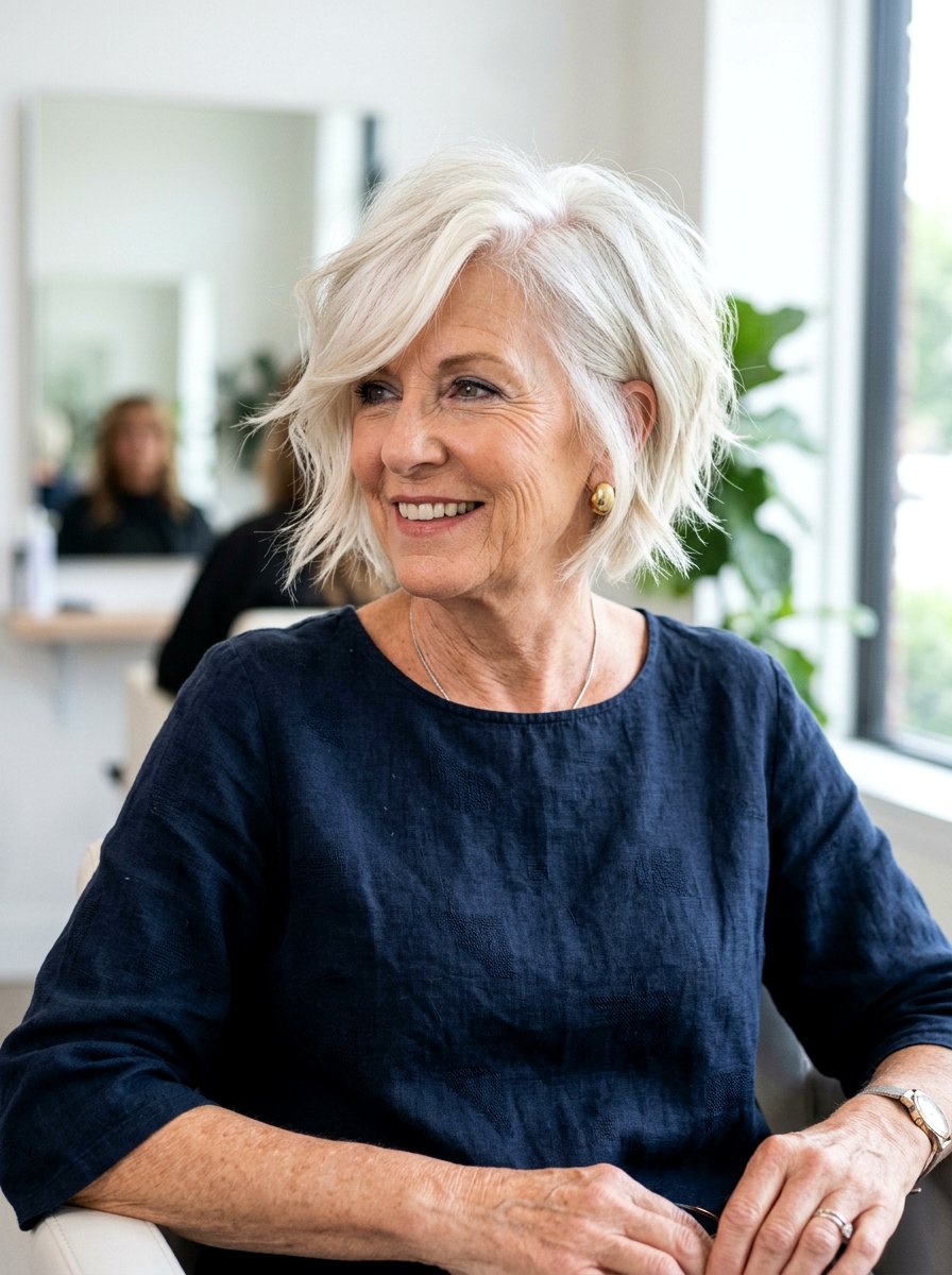 Choppy Bob With Deep Side Part - 20 short bob with volume for older women - 20 short bob with volume for older women