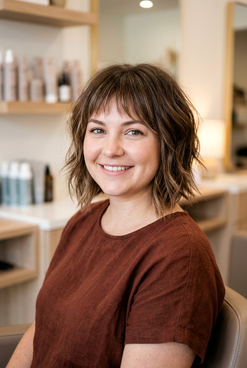 Choppy Bob With Fringe - 20 hairstyles for chubby faces - 20 hairstyles for chubby faces