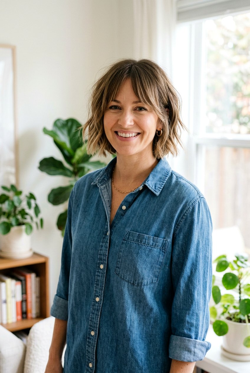 Choppy Bob with Curtain Bangs - 20 postpartum haircuts for women - 20 postpartum haircuts for women