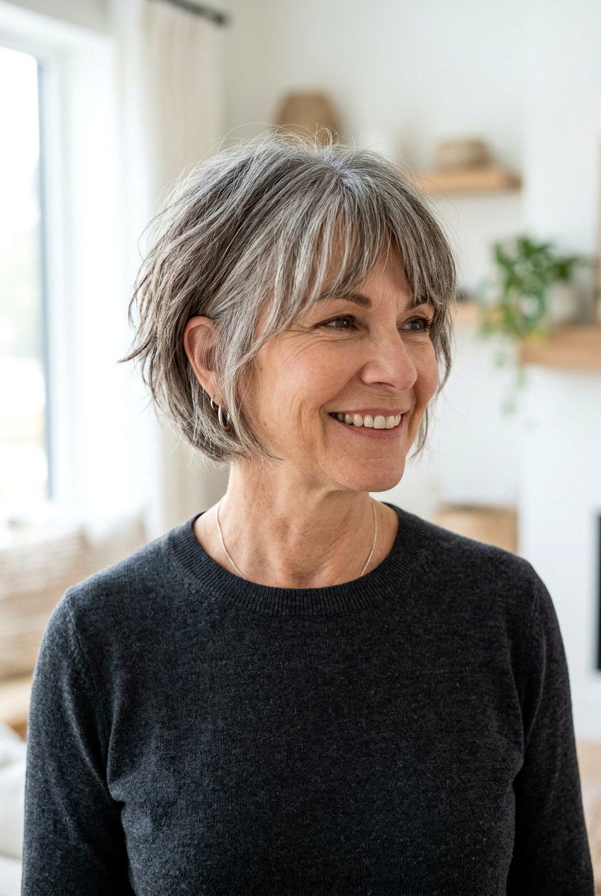 Choppy Curtain Bangs - 20 curtain bangs for women over 50 - 20 curtain bangs for women over 50