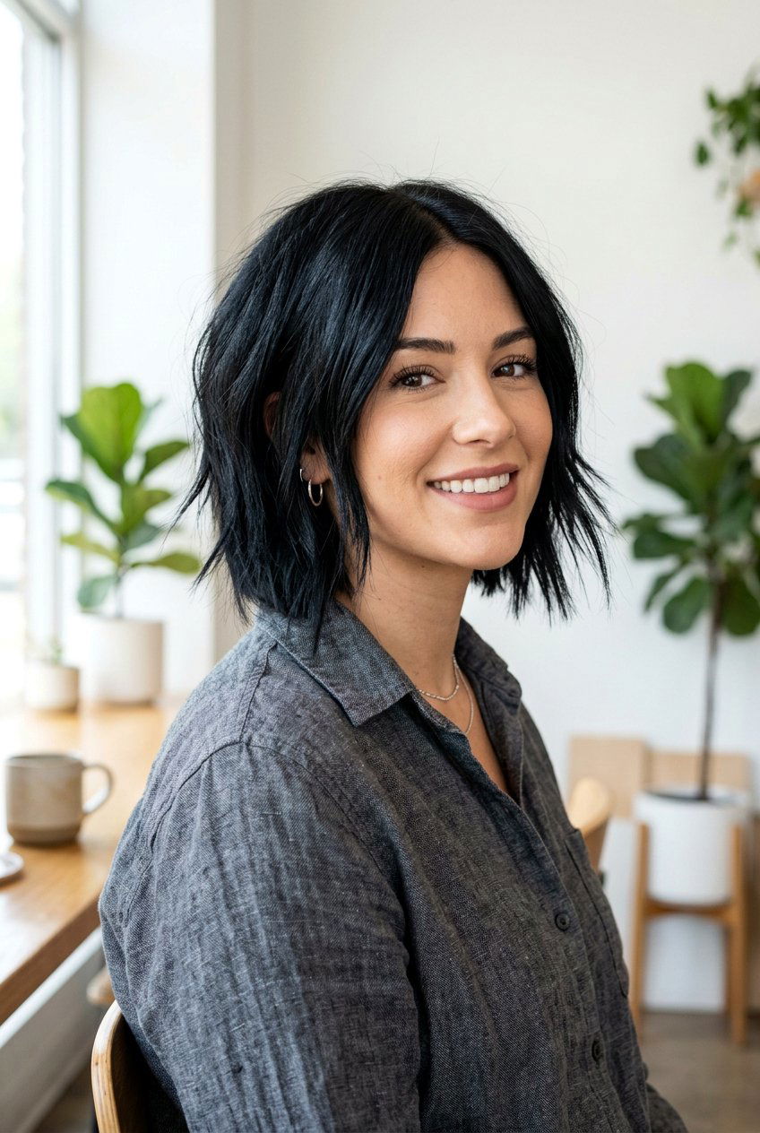 Choppy Glossy Black Bob - 20 glossy black bob haircut - 20 glossy black bob haircut