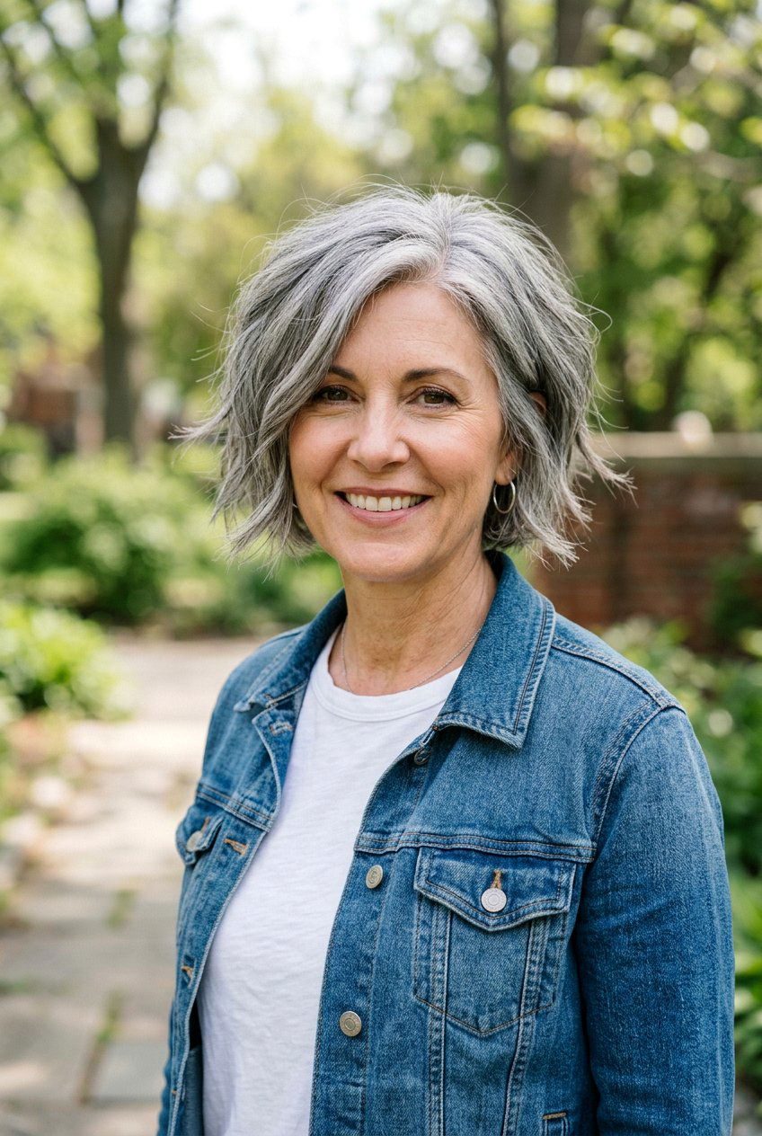 Choppy Gray Bob For Thin Hair - 20 gray bob with layers for older women - 20 gray bob with layers for older women