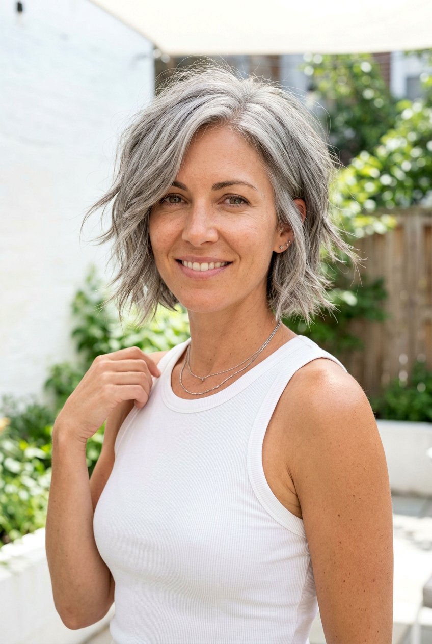Choppy Gray Bob With Face Framing Layers - 20 gray hair with face framing layers - 20 gray hair with face framing layers