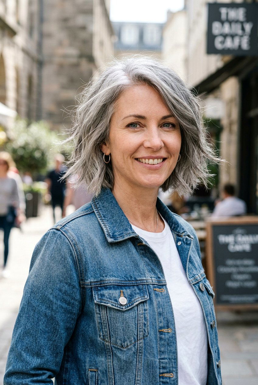 Choppy Gray Bob for Effortless Style - 20 mom low maintenance gray bob - 20 mom low maintenance gray bob