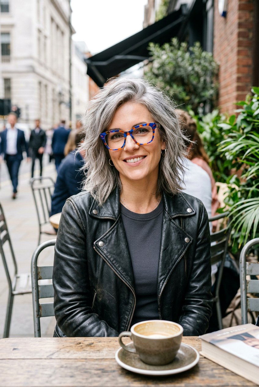 Choppy Gray Midi Cut - 20 gray hairstyles for women with glasses - 20 gray hairstyles for women with glasses