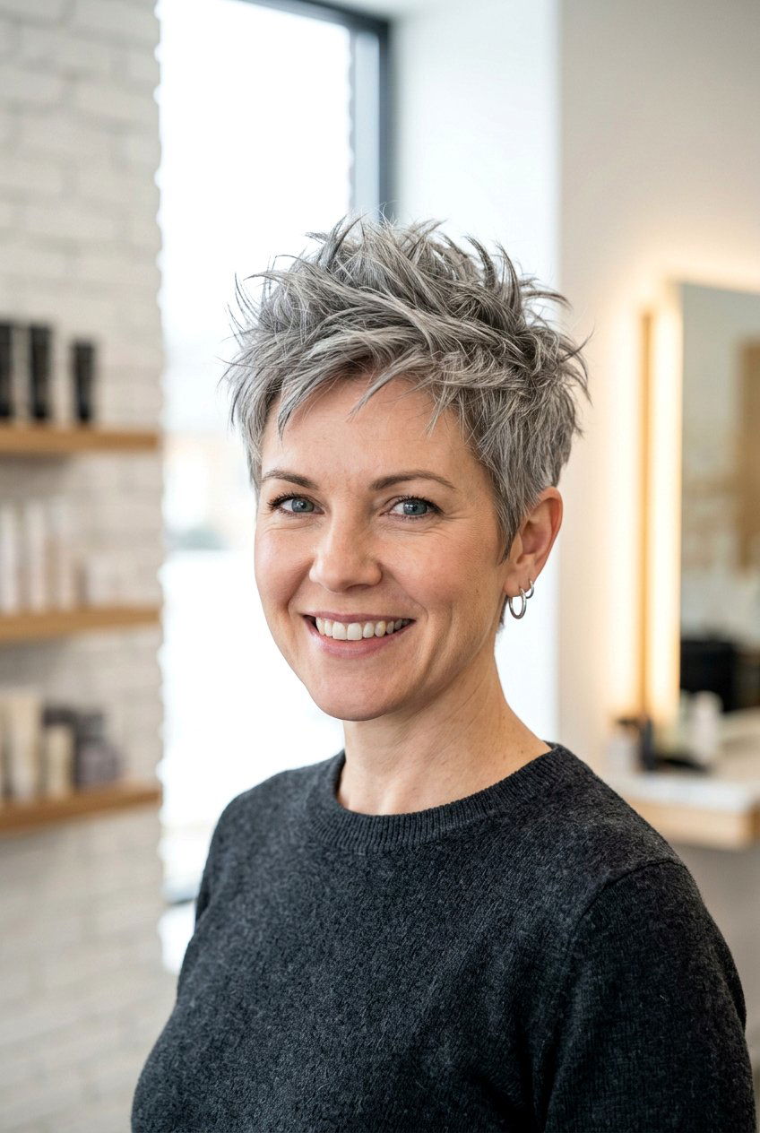 Choppy Gray Pixie - 20 hairstyles for gray hair - 20 hairstyles for gray hair
