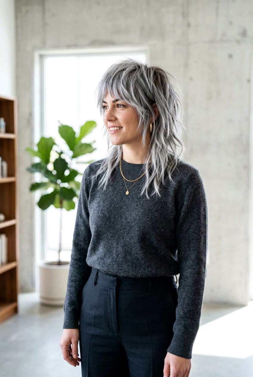 Choppy Gray Shag Haircut - 20 gray shag haircut for women over 60 - 20 gray shag haircut for women over 60