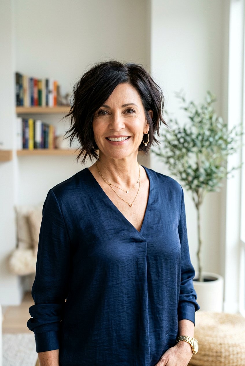 Choppy Inverted Bob - 20 layered haircut for women over 50 with round face - 20 layered haircut for women over 50 with round face