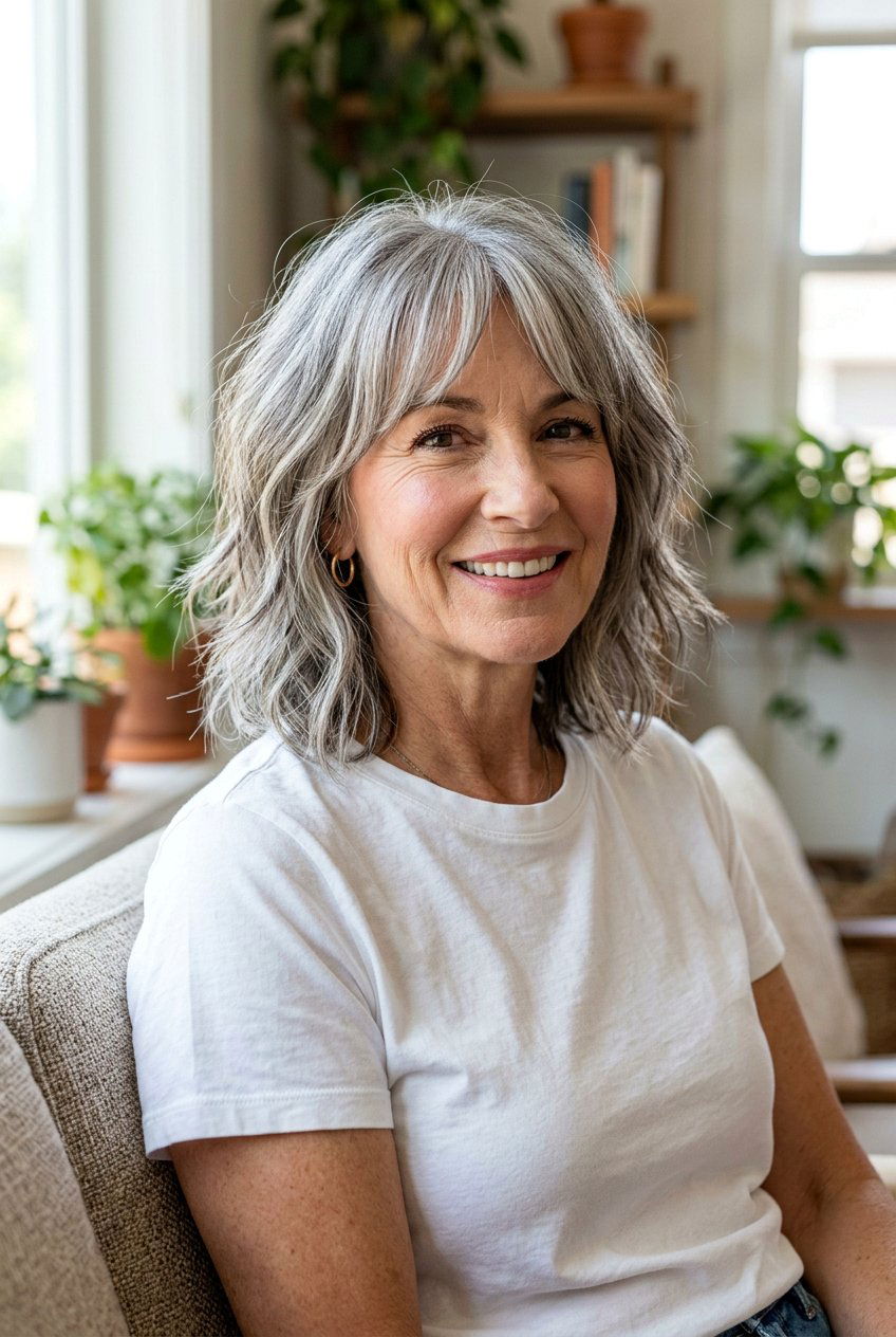Choppy Lob With Curtain Bangs - 20 curtain bangs for women over 60 - 20 curtain bangs for women over 60