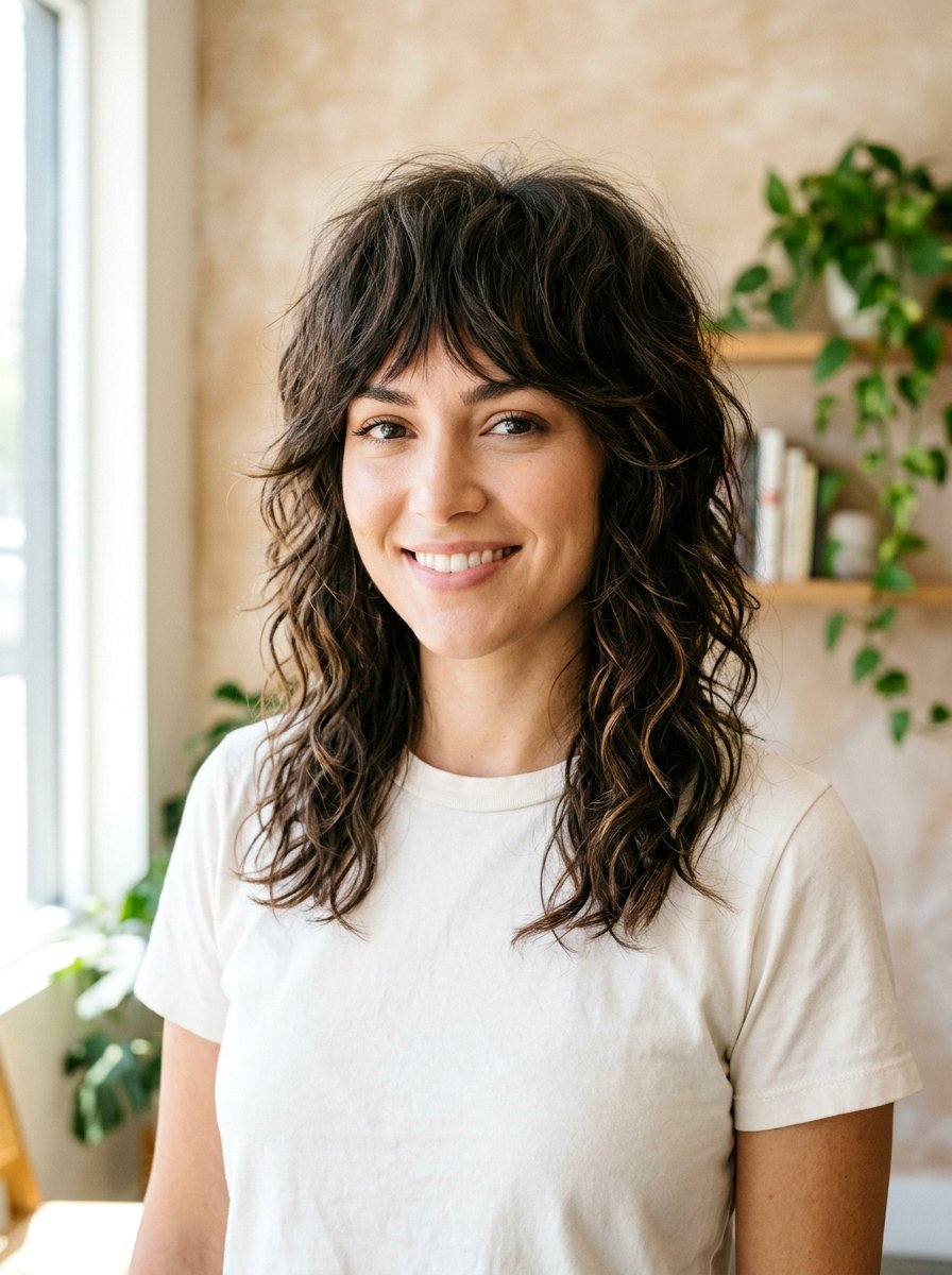 Choppy Medium Wolf Cut With Wavy Texture - 20 wavy wolf cut for medium hair - 20 wavy wolf cut for medium hair