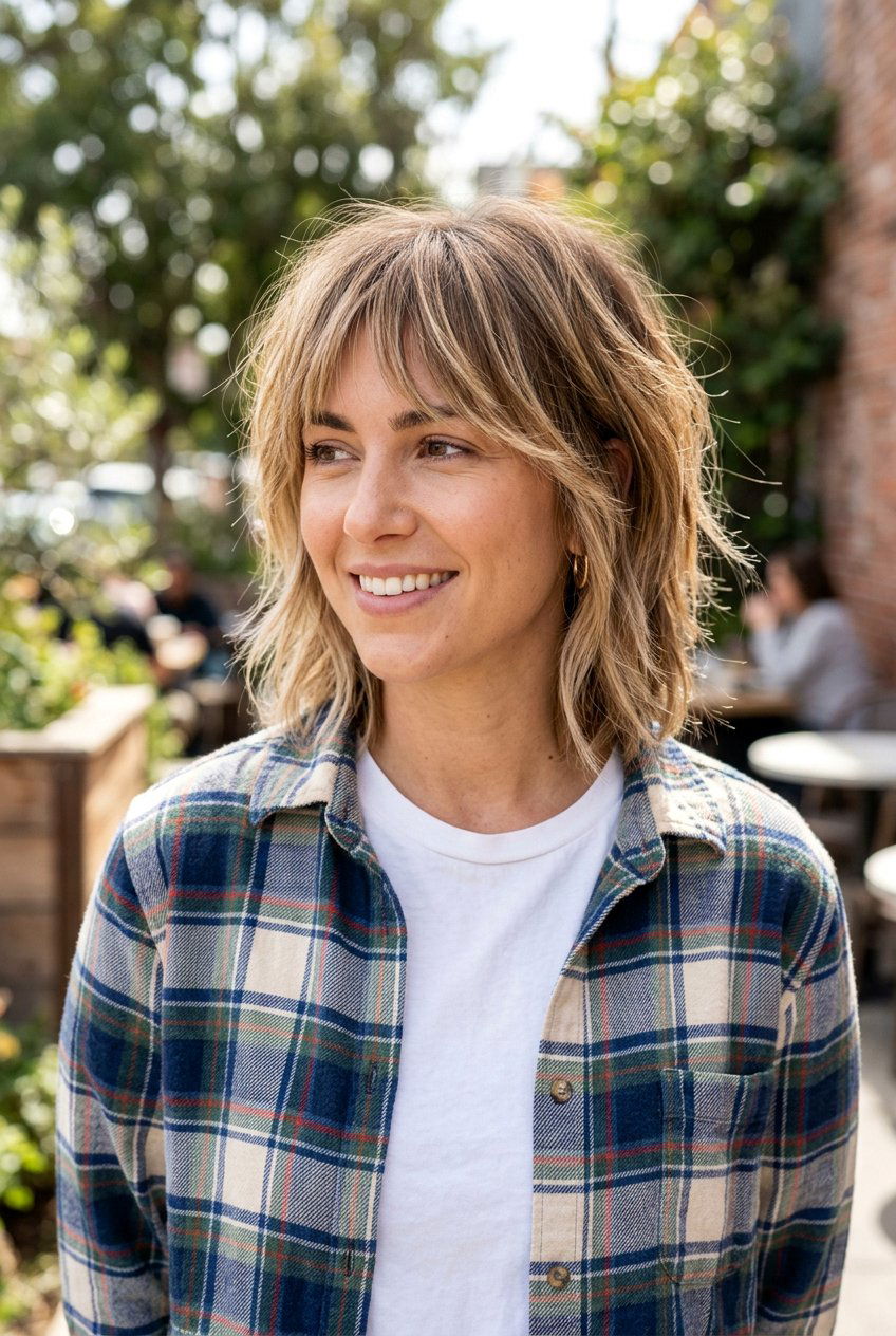 Choppy Mid Length Cut With Airy Fringe - 20 airy bangs for fine hair women - 20 airy bangs for fine hair women