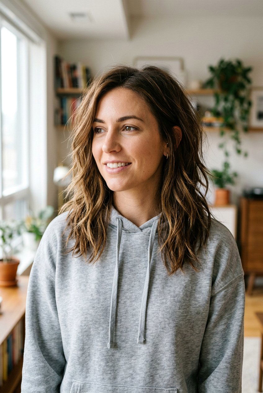 Choppy Mid Length Layers - 20 haircut for transitioning hair color damage - 20 haircut for transitioning hair color damage