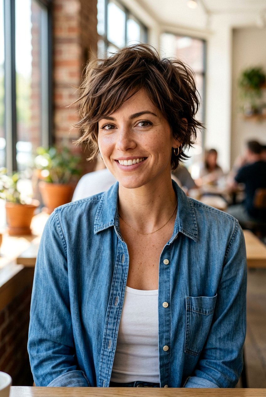 Choppy Mocha Brown Pixie - 20 classic pixie for mature women - 20 classic pixie for mature women