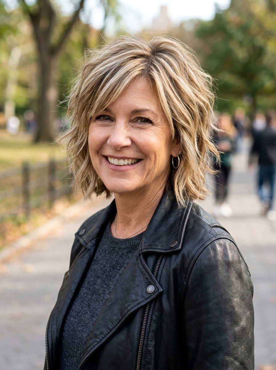 Choppy Shag With Highlights - 20 shoulder length shag for women over 50 - 20 shoulder length shag for women over 50