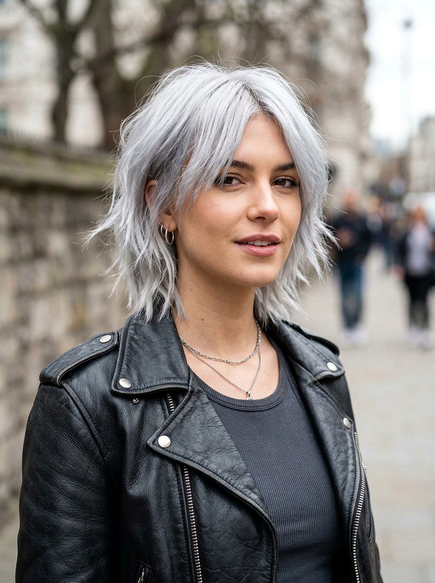 Choppy Silver Bob - 20 polished gray bob hair color - 20 polished gray bob hair color