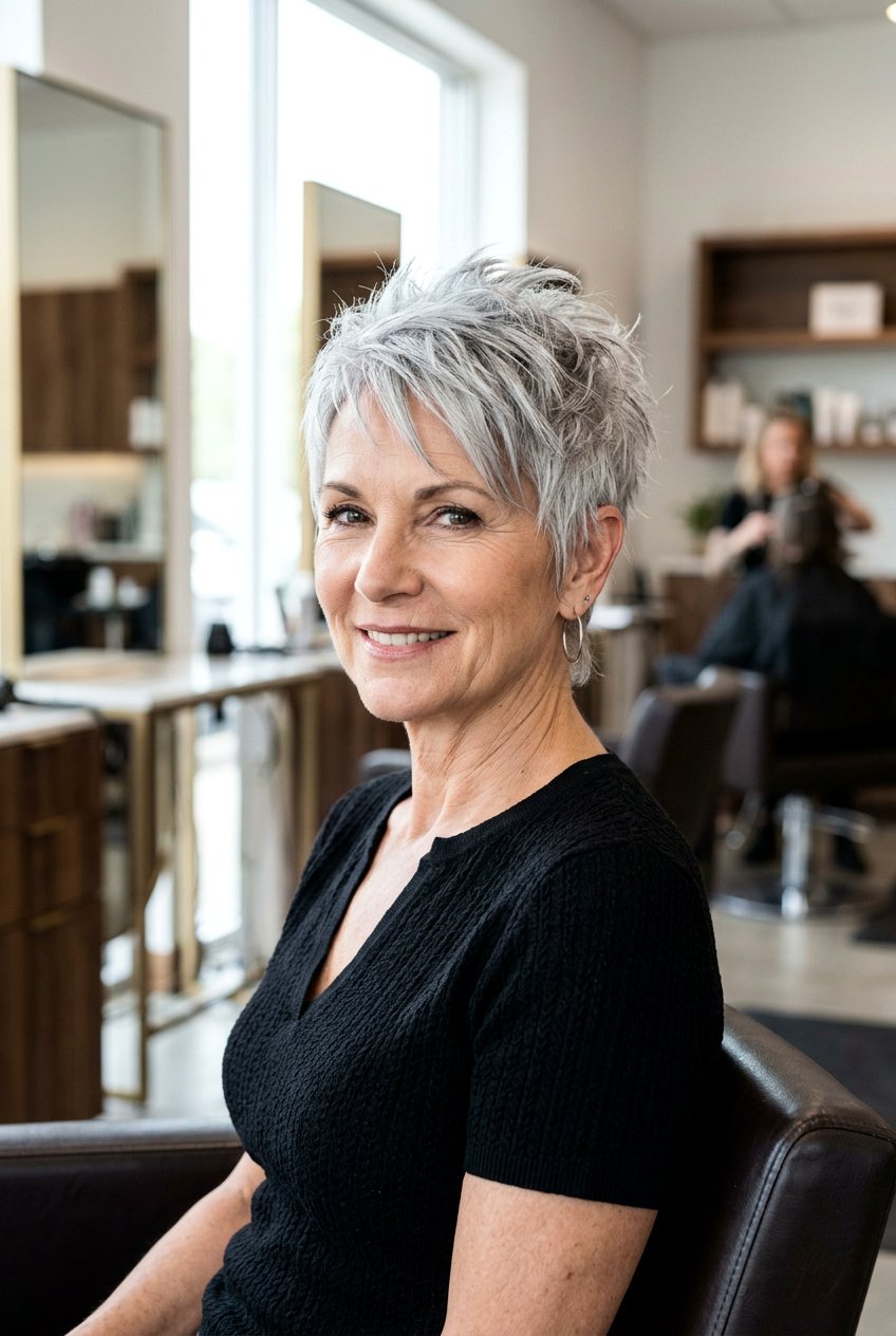 Choppy Silver Pixie Cut - 20 mature women silver gray hair ideas - 20 mature women silver gray hair ideas