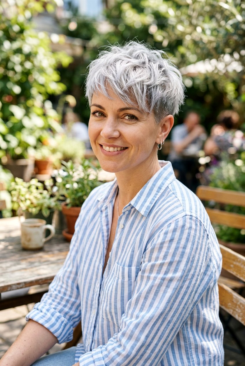 Choppy Silver Pixie Cut - 20 hairstyles for women with naturally gray hair - 20 hairstyles for women with naturally gray hair
