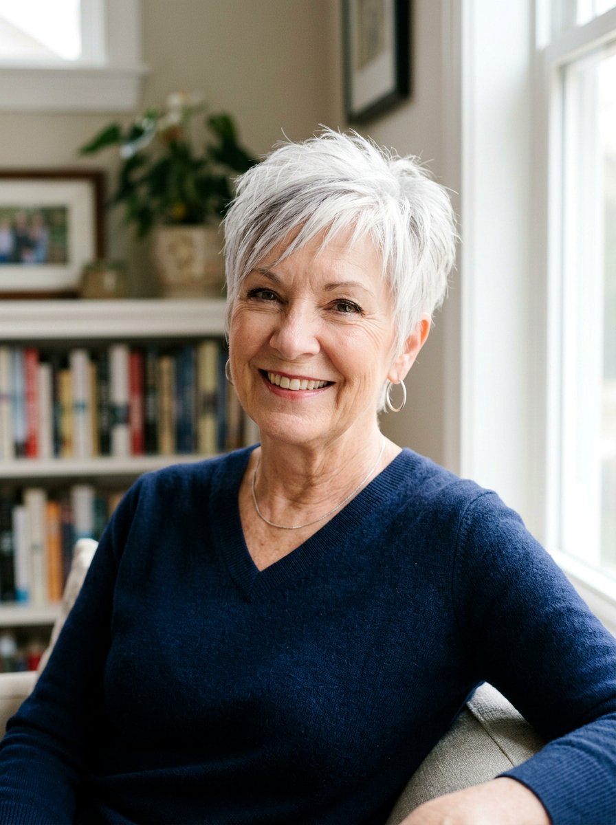 Choppy White Pixie With Highlights - 20 white pixie haircut for older women - 20 white pixie haircut for older women