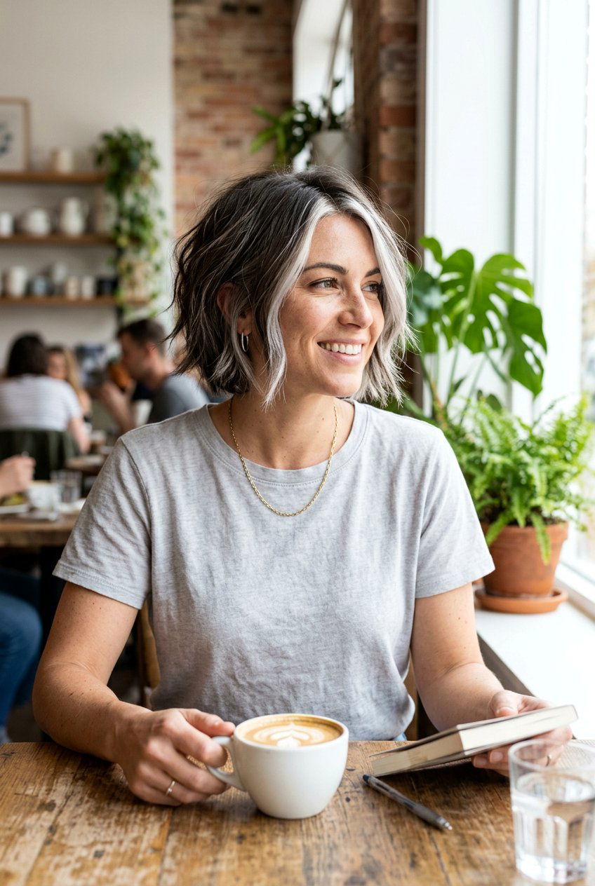 Choppy bob with silver money piece - 20 silver money piece for mature women - 20 silver money piece for mature women