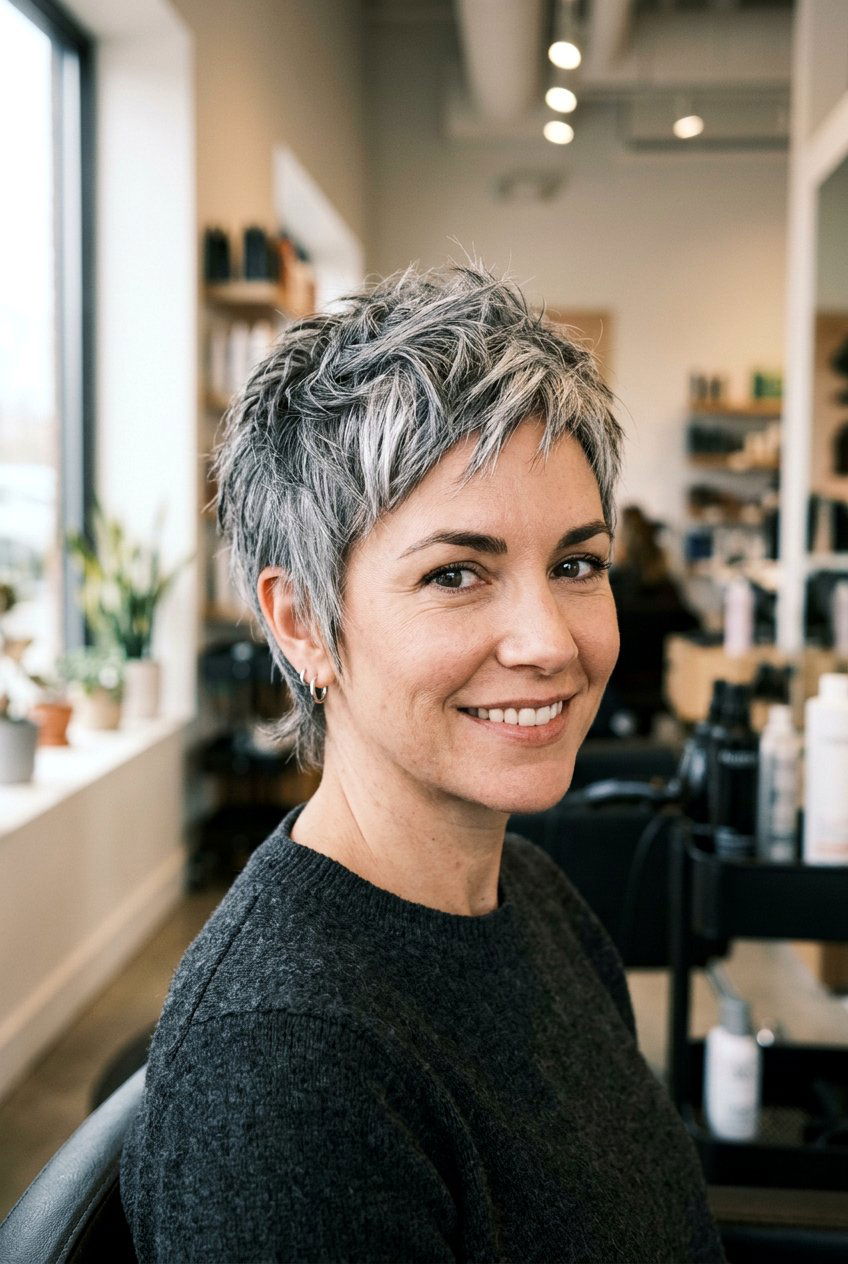 Choppy gray pixie cut - 20 gray pixie haircut - 20 gray pixie haircut