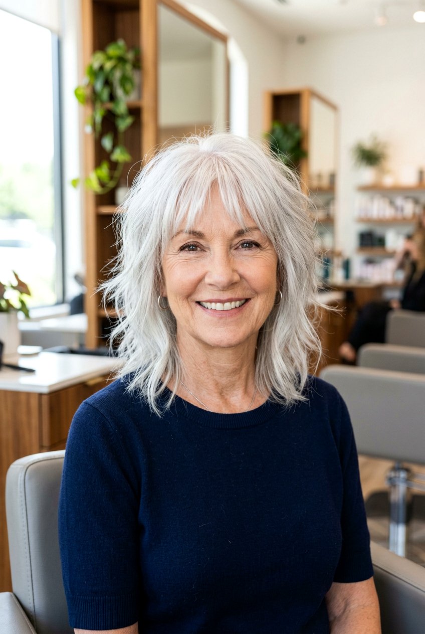 Choppy lob with fringe - 20 medium hairstyles for women over 60 - 20 medium hairstyles for women over 60