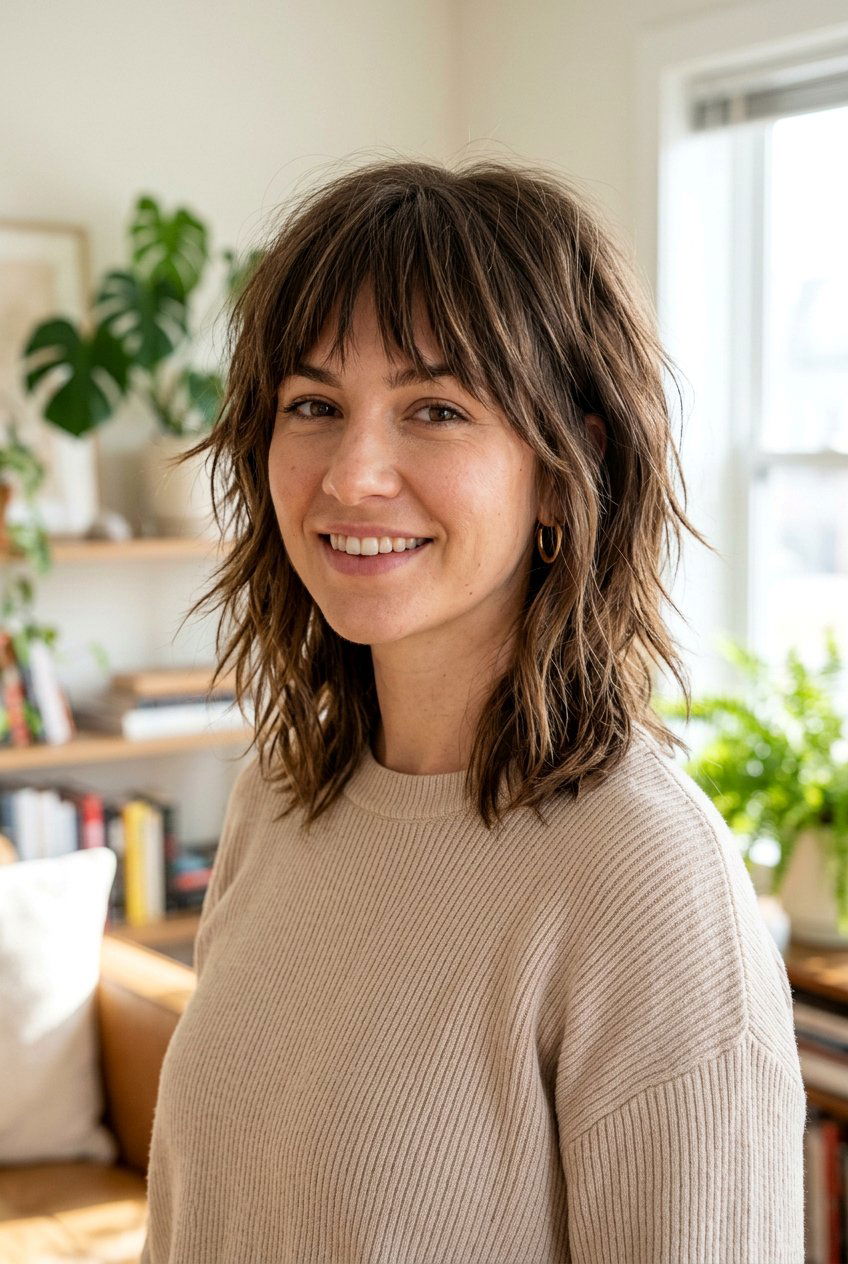Choppy medium haircut with fringe - 20 shoulder length haircuts with bangs - 20 shoulder length haircuts with bangs
