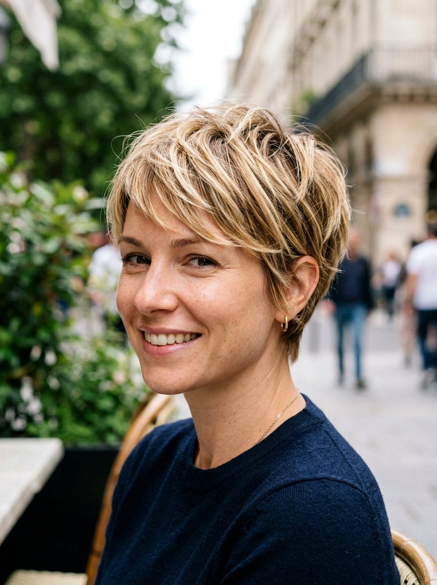 Choppy pixie with blonde highlights - 20 wispy pixie haircut for older women - 20 wispy pixie haircut for older women