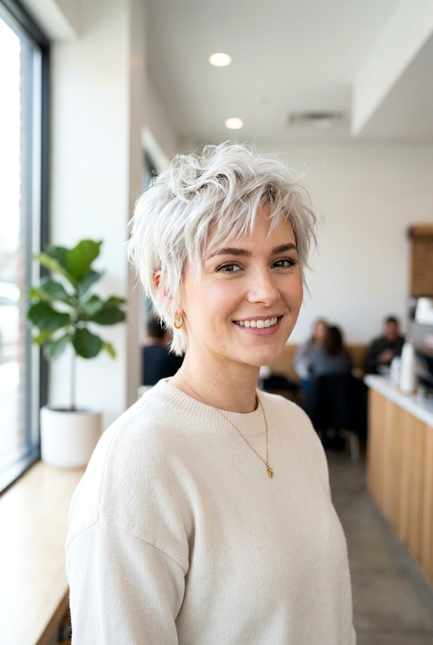 Choppy platinum pixie - 20 short layered haircuts - 20 short layered haircuts