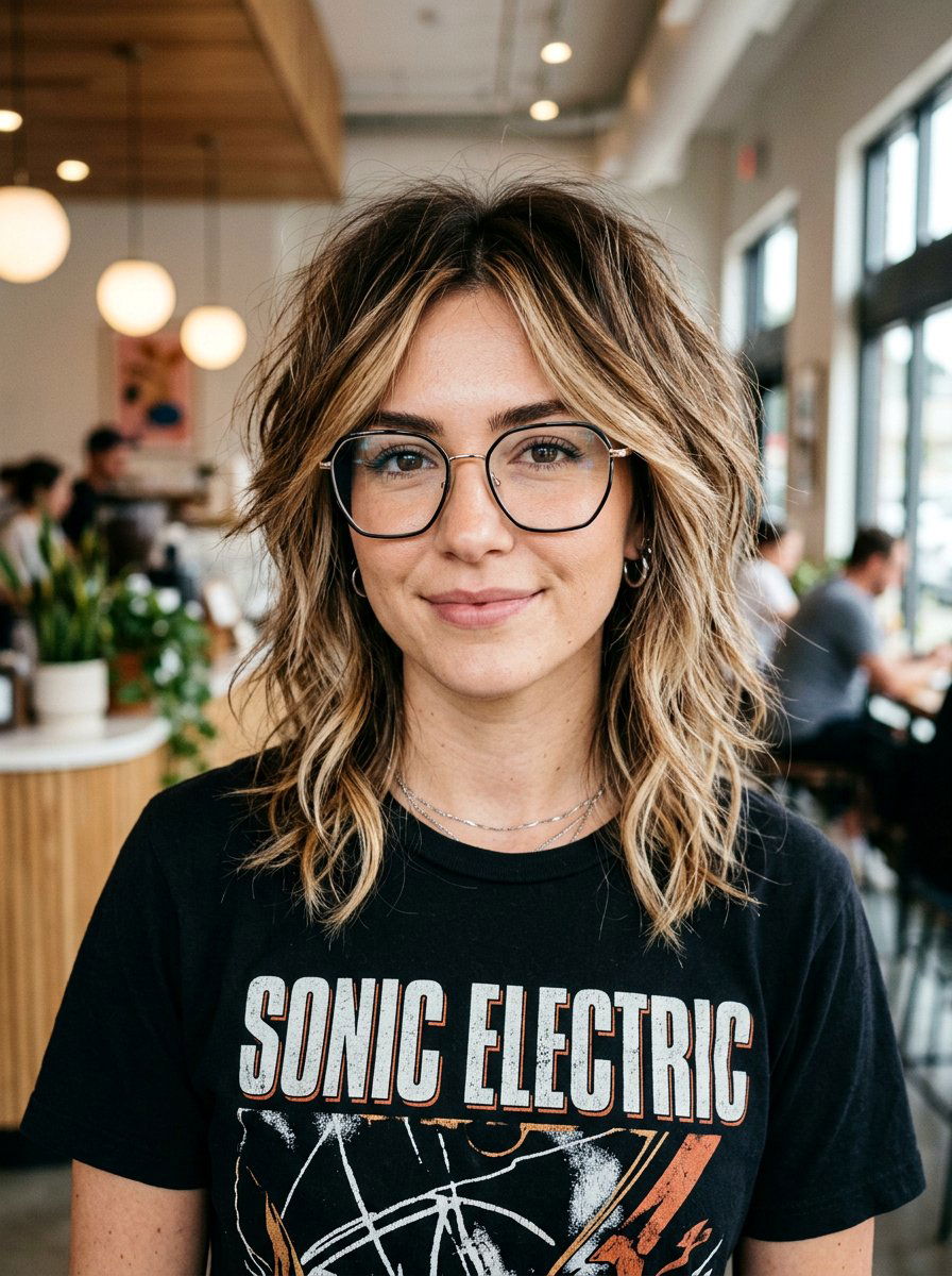Choppy shoulder length haircut - 20 shoulder length hairstyles for women with glasses - 20 shoulder length hairstyles for women with glasses